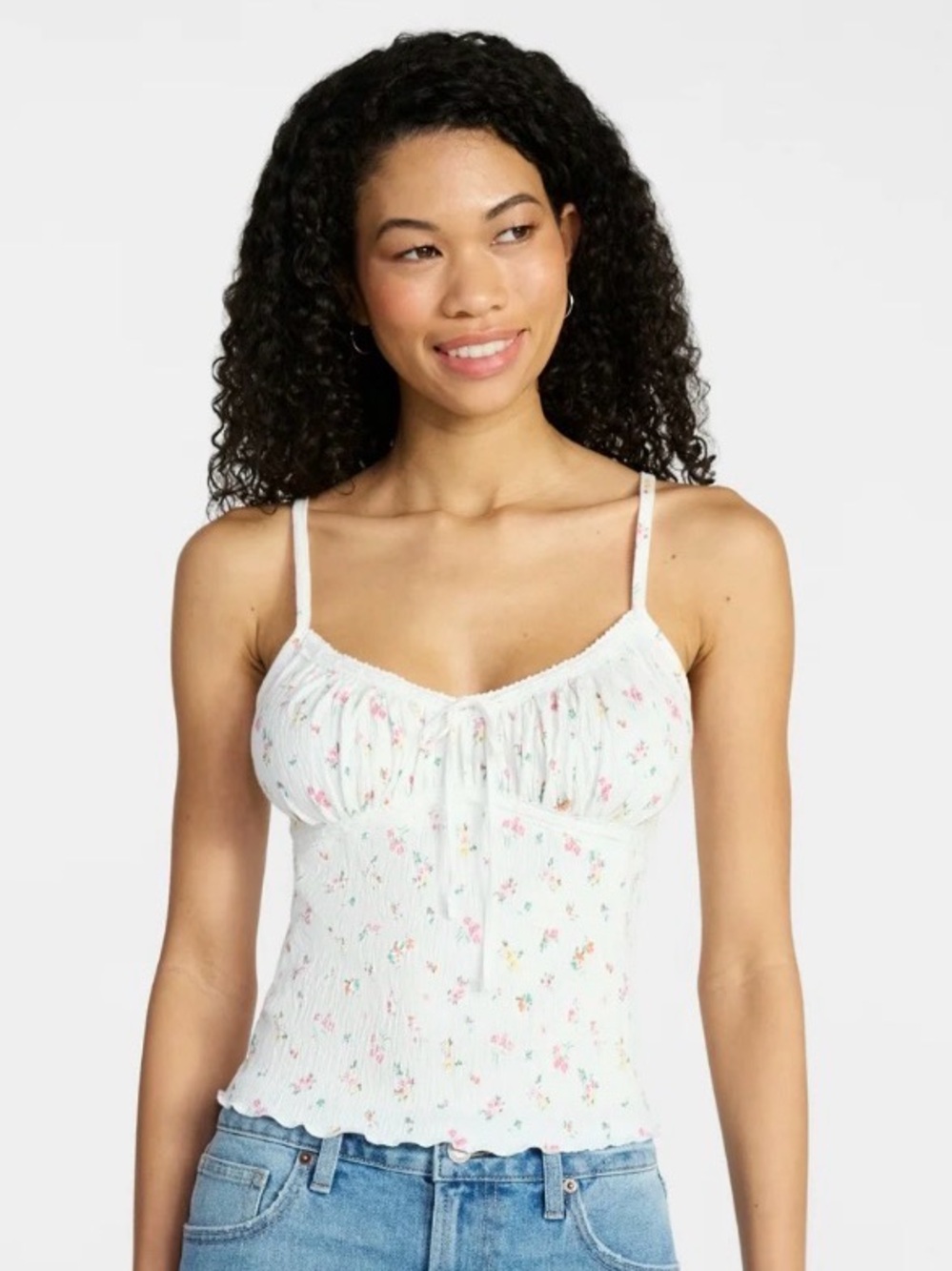 No Boundaries Vivid White Lace Trim Sweetheart Neckline Adjustable Straps Cami